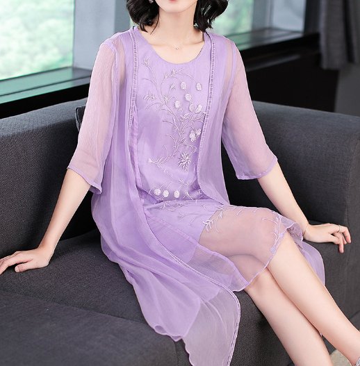 比旗袍还高级的中国风欧根纱连衣裙,优雅唯美,适合微胖70女人