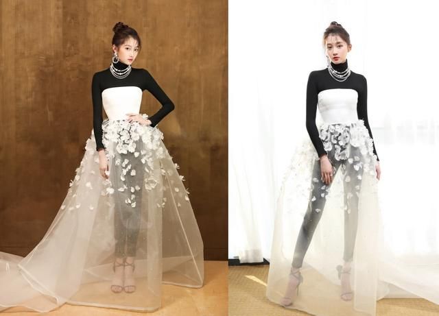 关晓彤抹胸裙下方穿瑜伽裤,跟没穿差不多,网友:还不如不穿!
