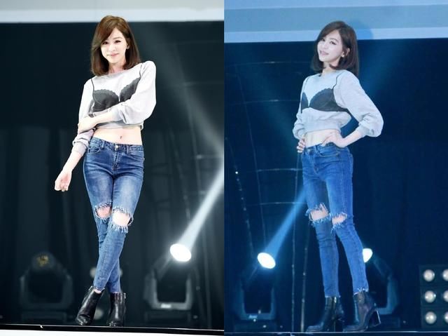 王心凌穿紧身裤的效果我呆了，暴露了真实腿型，网友：太弯了吧？