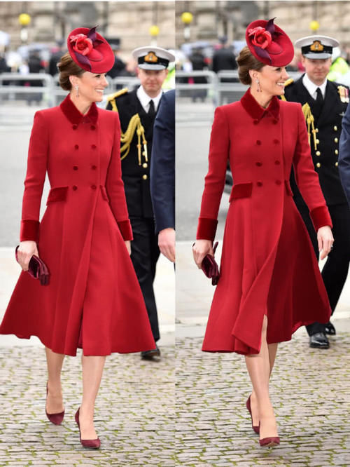 # 高度#凯特王妃旧衣重穿,配饰添高度,英王室四人最后合体亮相庆祝日