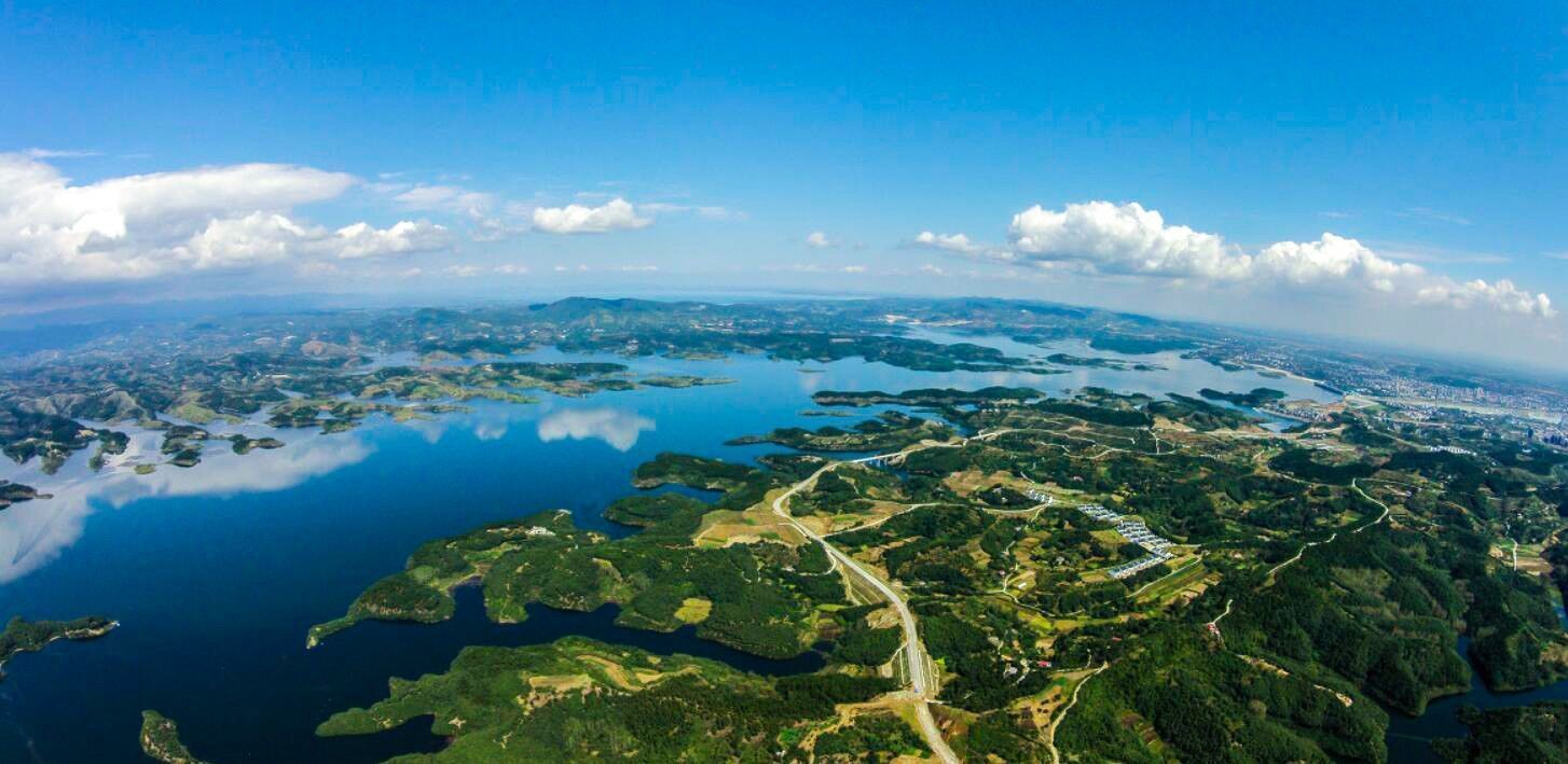 航拍南水北调水源地丹江口水库，亚洲第一大人工淡水湖