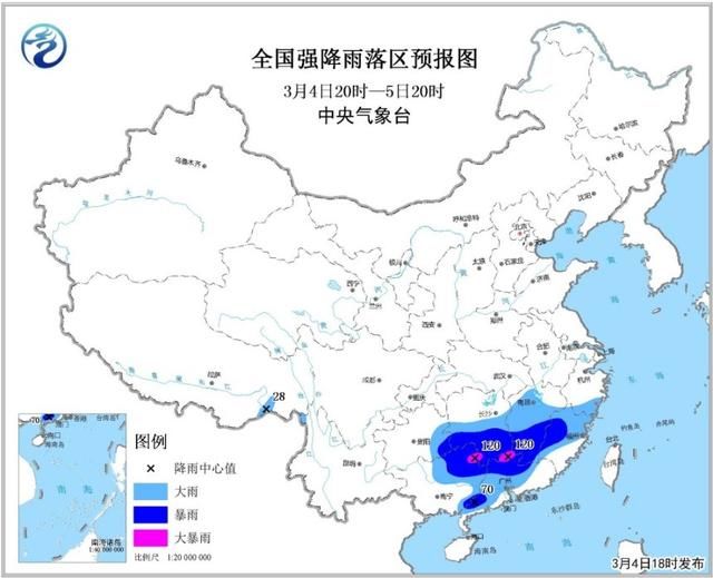3月第1波暴雨预警，两广局部有大暴雨，冷空气5日将自北向南移动