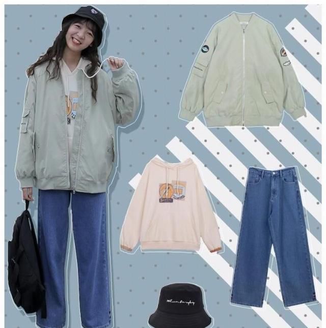  #服穿#初春酷帅bf风女生棒球服穿法，青春年少显年轻，很合适学生妹的平时穿衣搭配