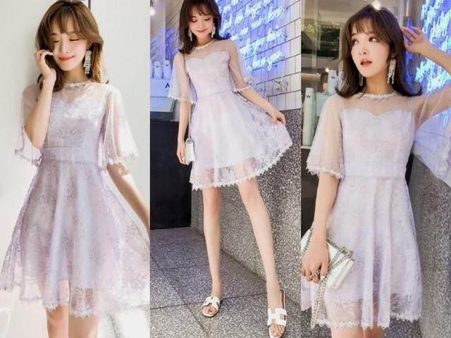 A字连衣裙+凉鞋or拖鞋，小个子必学的搭配组合，很清凉又显腿长！