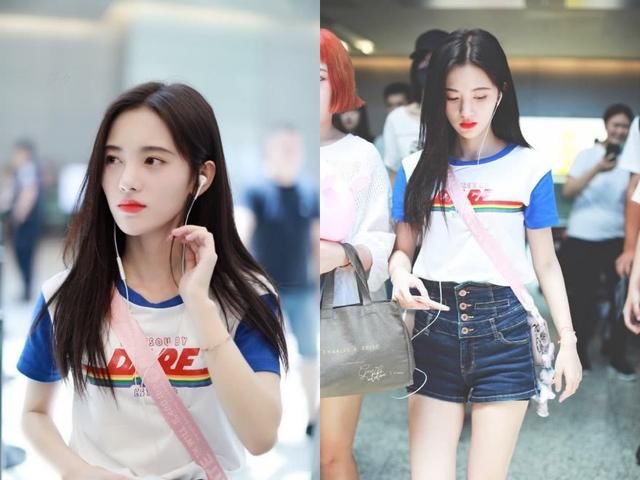 鞠婧祎总算穿对了!牛仔短裤配长筒袜，180的效果都出来了!