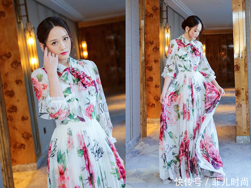 38岁陈乔恩身穿印花裙尽显女神气质，然而看到未修图一秒尴尬！