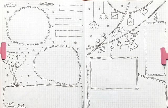 一组黑白线描手抄报，可以直接用也可以DIY涂上颜色，快收藏吧