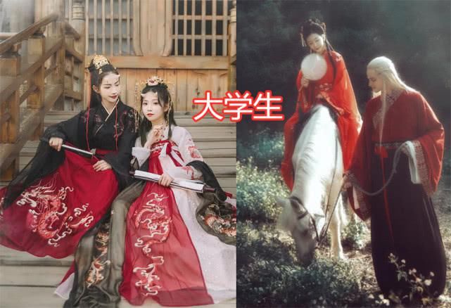  #初中生#同样是“选汉服”，初中生VS高中生，看到大学生：哥哥，我们一起穿好嘛？