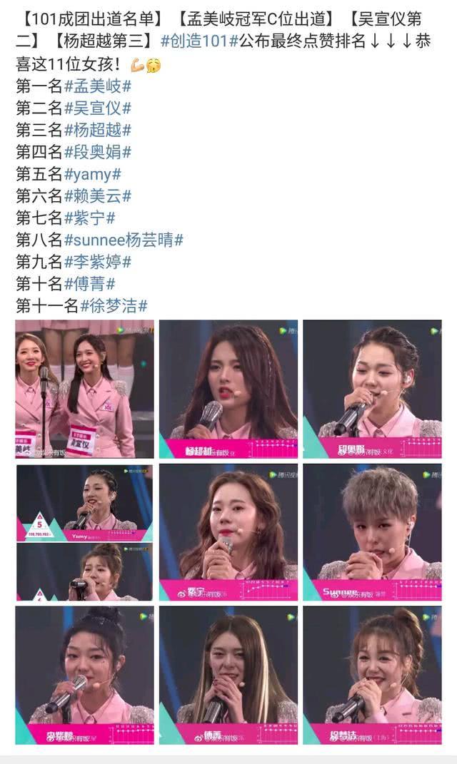 微博爆了,创造101成团!孟美岐C位出道杨超越划
