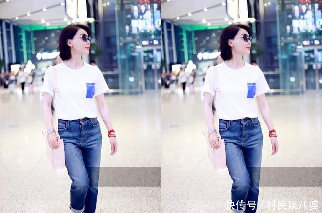 41岁陈数这次穿对了,白T搭配牛仔裤,网友只有18岁吧!