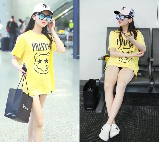 杨超越太猛了！浑身上下只穿一件白T就出门，而且只能到大腿根！