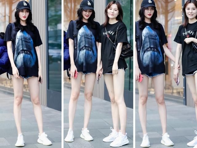 大长腿闺蜜，热裤轻松展现出一双修长美腿，太吸人眼球了！