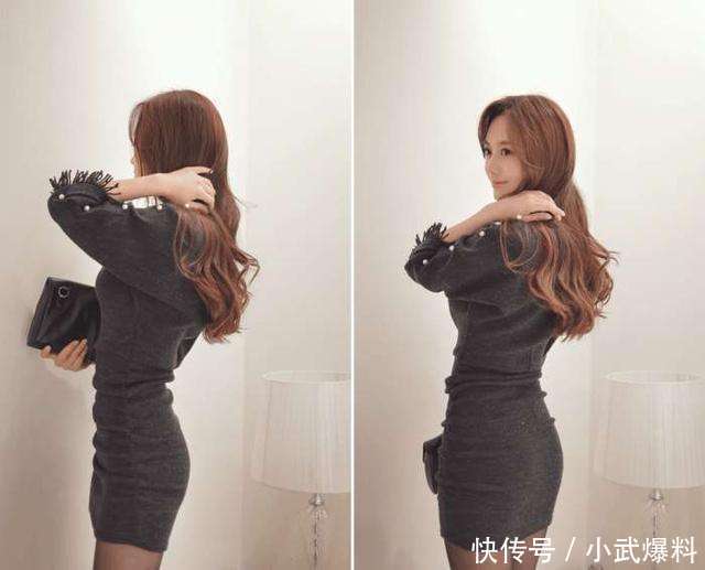 灰色修身裙黑丝袜高筒靴, 性感撩人搭配, 展现女性妙曼身姿