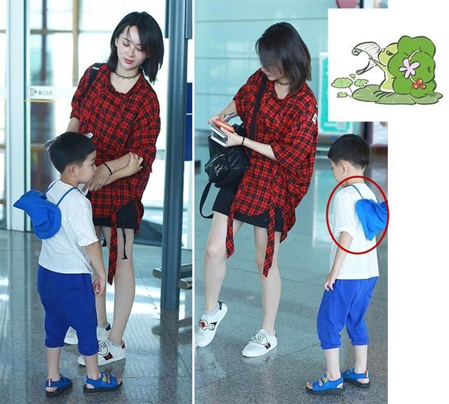大麟子和邓莎亲子装现身机场，小小年纪要潮过妈妈的节奏
