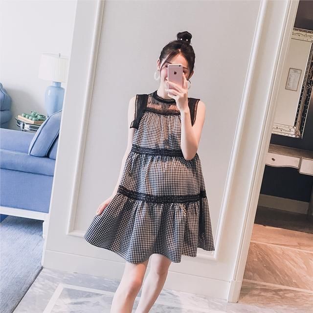 90后孕妈真甜美，孕妇裙穿出少女范，清新夏季，清爽时尚