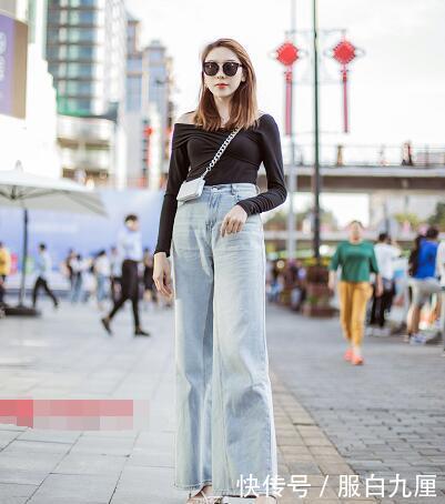 「显瘦」小姐姐一件高腰上衣搭配阔腿裤,显高又显瘦