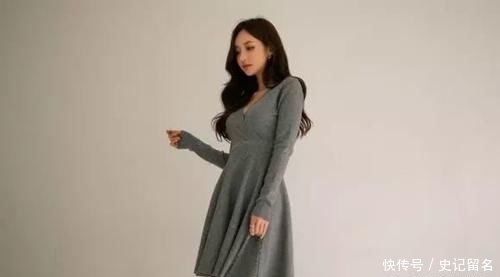 『青灰』美人美图:孙允珠,青灰雅然端淑居家连衣裙!