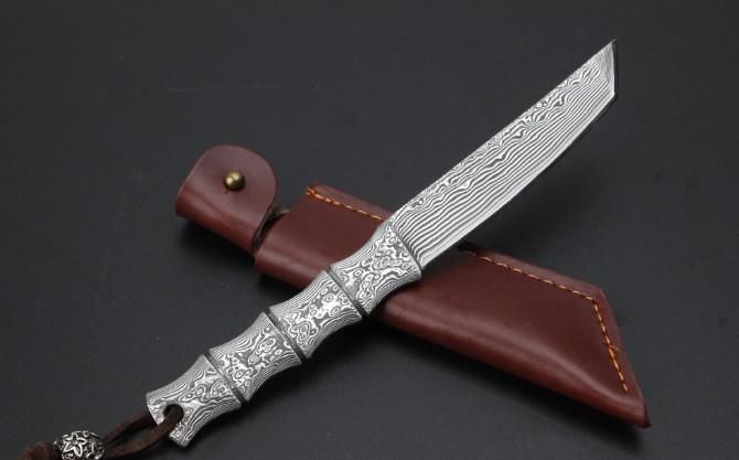 大马士革钢■「鉴赏」大马士革一体钢小武士刀