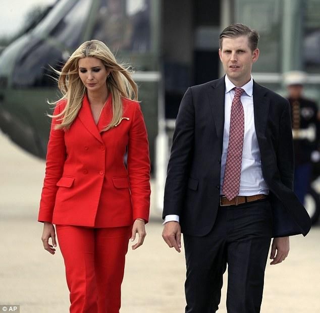 伊万卡穿一身火红装，宛若待嫁新娘，红色高跟鞋和大长腿更配哦！