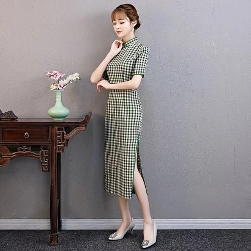 清新简约，棉格子文艺旗袍，带你一路华丽逆袭!