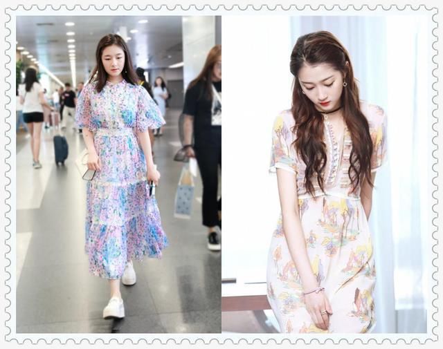 谁说关晓彤像大妈？同穿印花裙，明明是18岁的李兰迪更显老气！