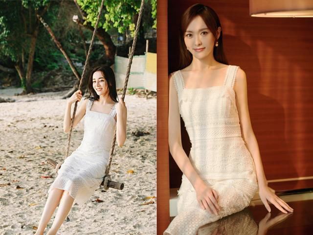 迪丽热巴唐嫣,穿同一条白裙,不比身材比仙气!