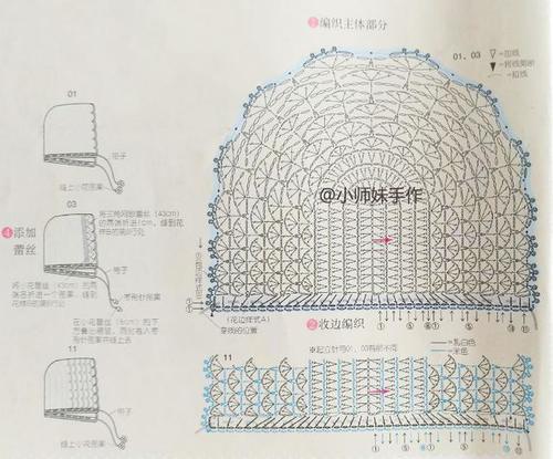 手工编织 钩针图解教程 婴儿乳白色小帽子和小鞋