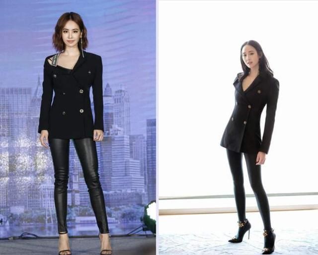 张钧甯只是把蔡依林的皮裤换成黑丝袜，同穿西装竟美得不大一样？