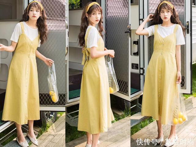 黄色吊带连衣裙+凉鞋，夏季这样搭让你变时髦，还特别显白！
