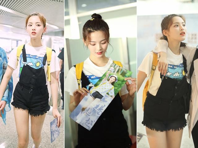 李子璇清爽造型现身机场，没想到开启了101美少女的初恋裤新潮流