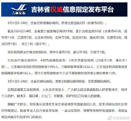  #病例#吉林省无新增确诊病例 疑似病例归零