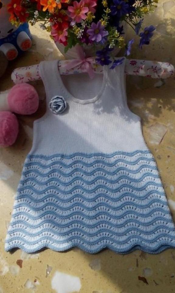 漂亮的凤尾花图案女童背心裙，简单易织，附教程图解