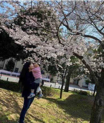  【江宏杰】江宏杰晒全家赏花照，福原爱留文雅长发，妈妈和女儿站一起像姐妹