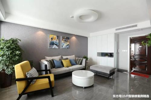 套内69平的简约风小户型，电视背景墙做半墙隔断真好看