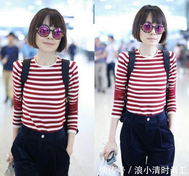 鲁豫机场终于穿对，条纹衫配阔腿裤太有高级感，真的快50岁了？