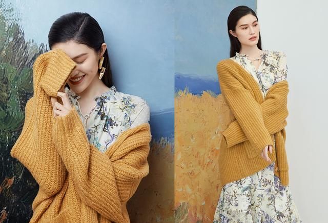  「针织」温暖的春天怎么穿？我看花裙子最相宜，和西装皮衣针织开衫组合在一起，轻盈飘
