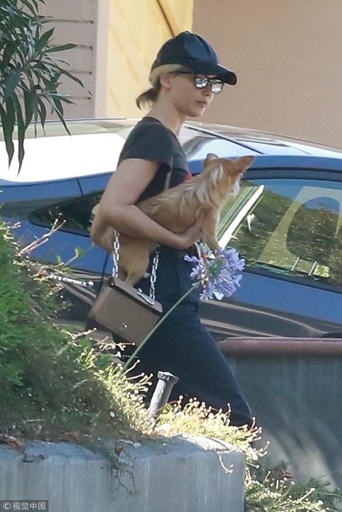 “大表姐”劳伦斯包包敞口不拘小节 素颜单手抱萌宠似路人甲