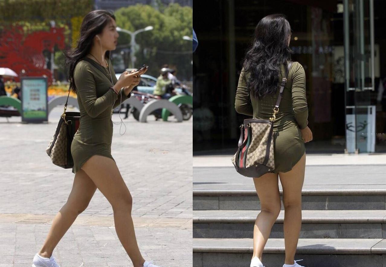 身材健美的女生搭配紧身短裙 稍小不过很美!