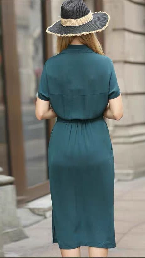 夏新款重磅桑蚕丝修身连衣裙，性感v领设计，欧美风格，气质简约