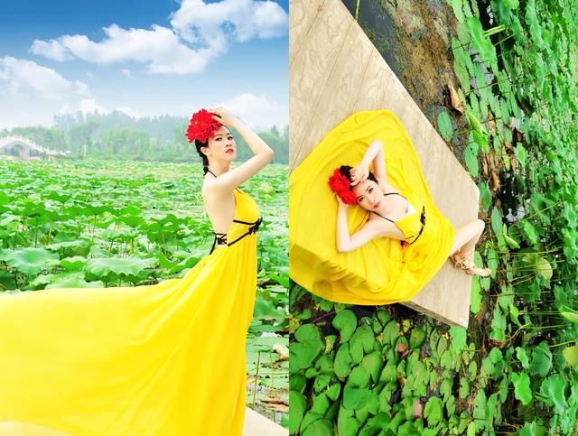 芙蓉姐近照曝光，穿黄色深V裙女人味十足，网友：这下红黄绿齐了