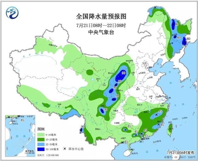 07月21日：未来三天全国天气预报