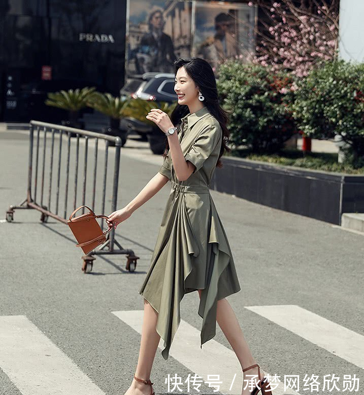  显瘦：军绿色衬衫连衣裙，如何穿搭？小姐姐这样穿显瘦又遮肉