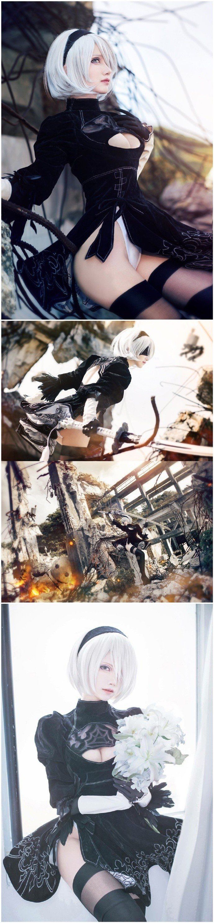 妹子Cos《尼尔》A2和2B美照 穿紧身衣展示火辣身材