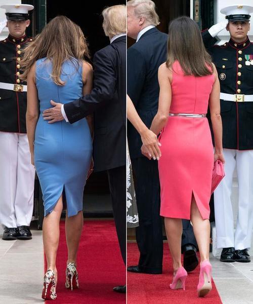 西班牙王后有多会穿？梅拉尼娅为模仿她，都不顾小肚腩多明显了！