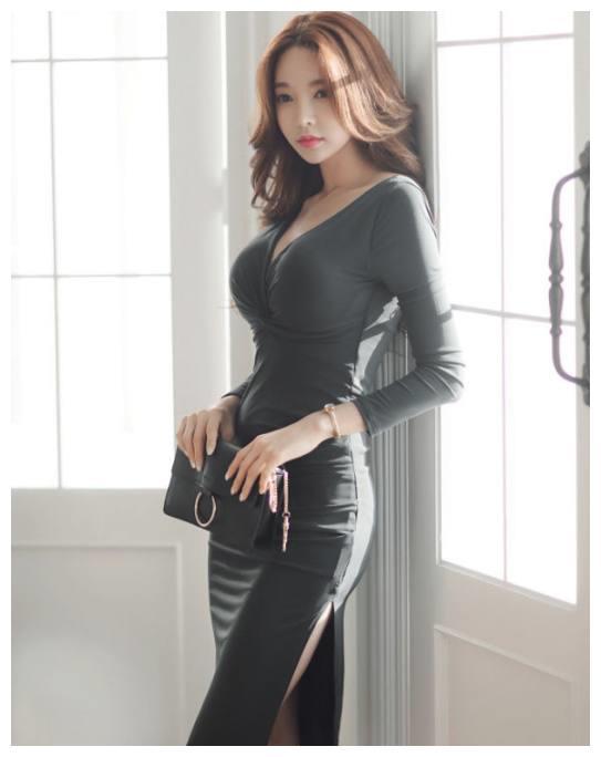 大方典雅的紧身包臀裙美女,穿出韩范的味道,潮流感十足!