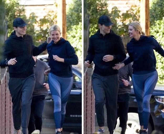 『看起来』伊万卡身材好不是没道理,穿健美裤跟丈夫晨跑,一路打闹像个孩子