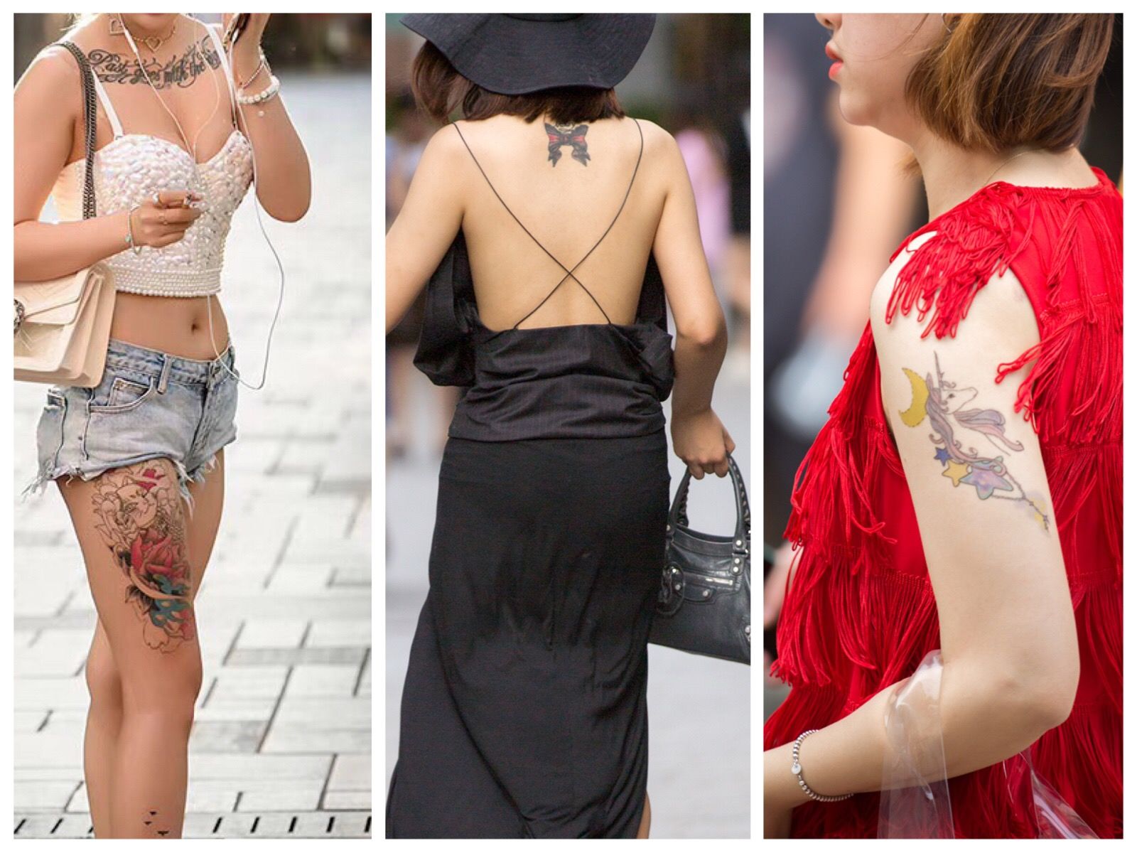 三里屯街拍美女，纹身悄然成为穿搭配饰!网友:我又out了啦?