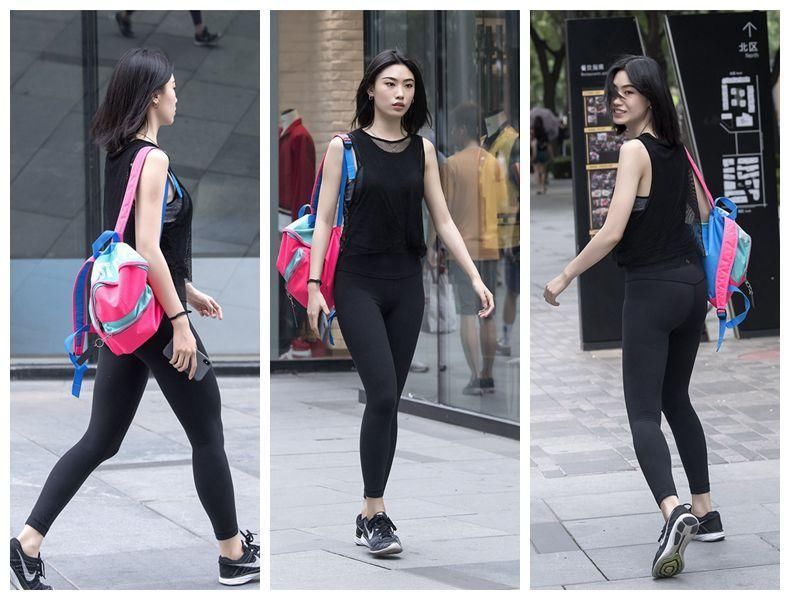 穿健美裤的姑娘，不仅身材好，曲线也优美