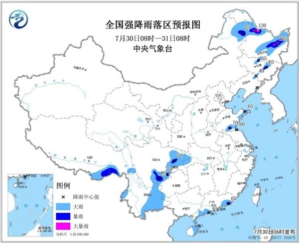 山东广东四川等13省市区有大到暴雨 黑龙江局地大暴雨