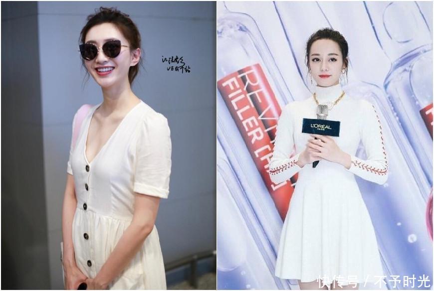 当江疏影和热巴同穿白色连衣裙, 网友: 骨感美与丰满美的差距